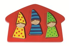 Houten sorteerpuzzeltje met 3 kaboutertjes