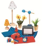 Goki - Poppenhuis accessoires - Woonkamer 17-delig