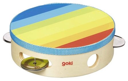 Houten tamboerijn in regenboogkleuren | Goki