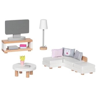 Houten Poppenhuis Meubels Woonkamer - Wit | Goki