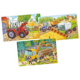 Set van 3 legpuzzeltjes - Bosbouw - Landbouw - Boerderij | Goki