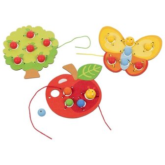 Set van 3 rijgfiguren - Appel - Boom - Vlinder | Goki