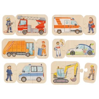 Set van 6 puzzeltjes - Voertigen en hun chauffeur | Goki