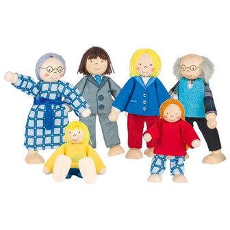 Goki - Set van 6 flexibele poppenhuis buigpopjes - City family