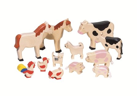 Goki - Set van 12 houten boerderijdieren