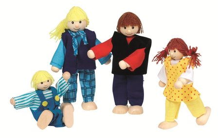 Goki - Set van 4 poppenhuis buigpoppetjes - Jonge familie