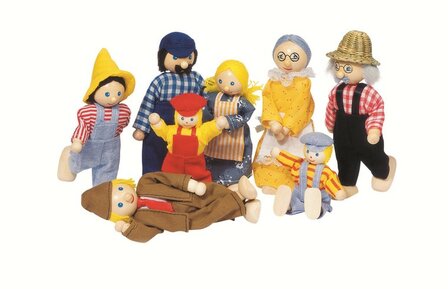 Goki - Set van 8 poppenhuis buigpoppetjes - Boeren gezin