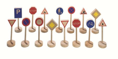 Goki - Set van 15 houten verkeersborden