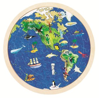 Ronde houten puzzel van de aarde - achterzijde