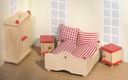 Goki - Houten poppenhuis meubels - Slaapkamer 4-delig