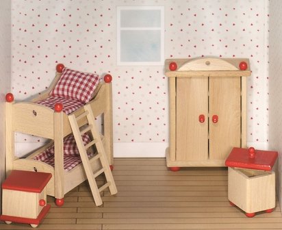 Goki - Houten poppenhuis meubels - Slaapkamer 5-delig