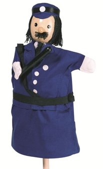 Goki - Poppenkast handpop met houten hoofd - Politieagent