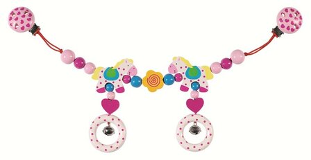 Heimess - Kinderwagenketting met clips - Roze paarden