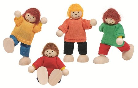 Goki - Set van 4 poppenhuis buigpoppetjes - Kinderen