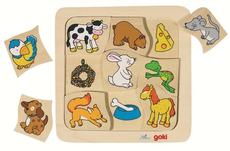 Goki - Houten puzzel &#039;Wie eet wat? &#039;