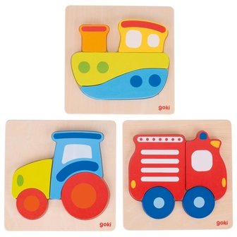 Set Puzzels - Traktor - Boot - Brandweer | Goki