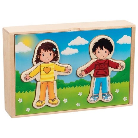 Aankleedpuzzel in een kistje - Jongen & meisje | Goki
