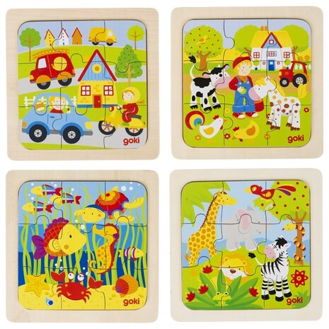 Set van 4 puzzels -  Verkeer + Boerderij + Zee + Jungle | Goki