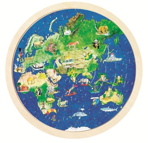Ronde houten puzzel van de aarde - voorzijde