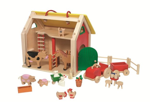 Fantastisch klein meel Goki - Houten boerderij met dieren en accessoires - Reismodel