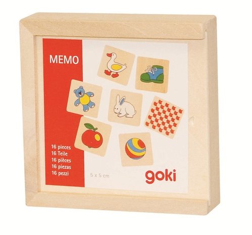 Goki - 16-delig houten Memory spel in een kistje - Paddy's Memo