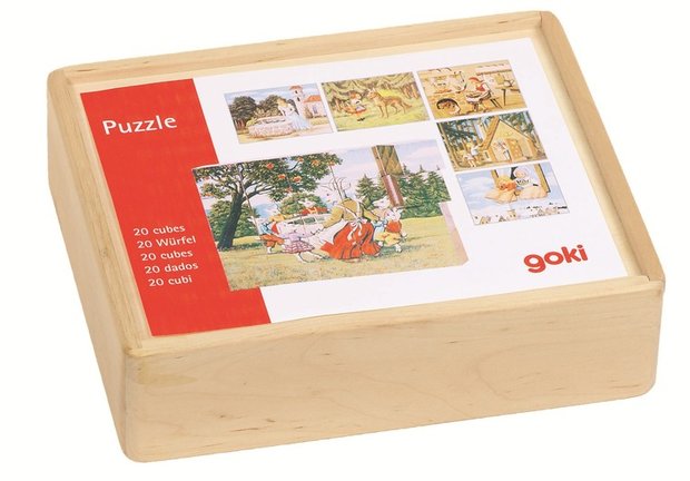 Goki - Houten blokpuzzel met 20 blokken in een kistje - Sprookjes