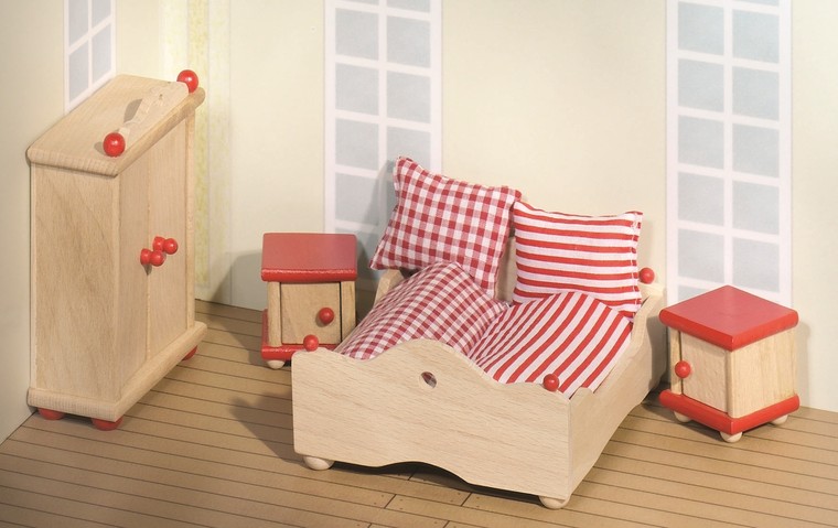 Wegenbouwproces Nadenkend Monet Goki - Houten poppenhuis meubels - Slaapkamer 4-delig