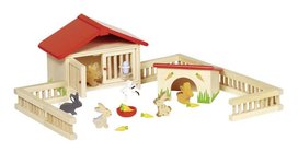 Goki - Houten poppenhuis konijnenren met konijnen en wortelen Goki - Houten poppenhuis konijnenren met konijnen en wortelen