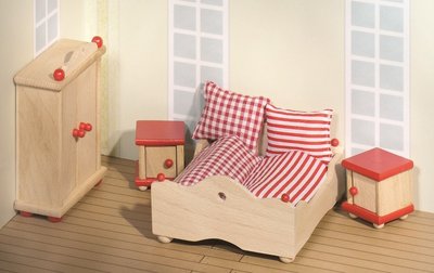 Goki - Houten poppenhuis meubels - Slaapkamer 4-delig Goki - Houten poppenhuis meubels - Slaapkamer 4-delig